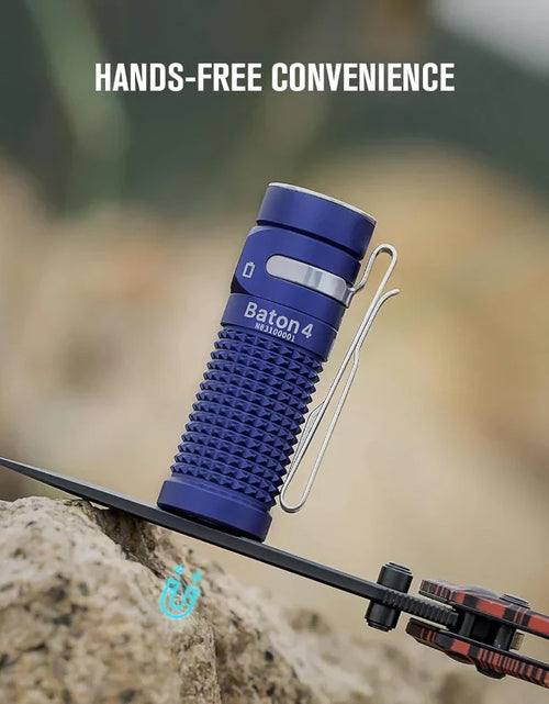 Load image into Gallery viewer, OLIGHT BATON4KITRGBU Baton 4 Powerful EDC Flashlight 1300 Lumens - Regal Blue - Premium (With Charging Case)
