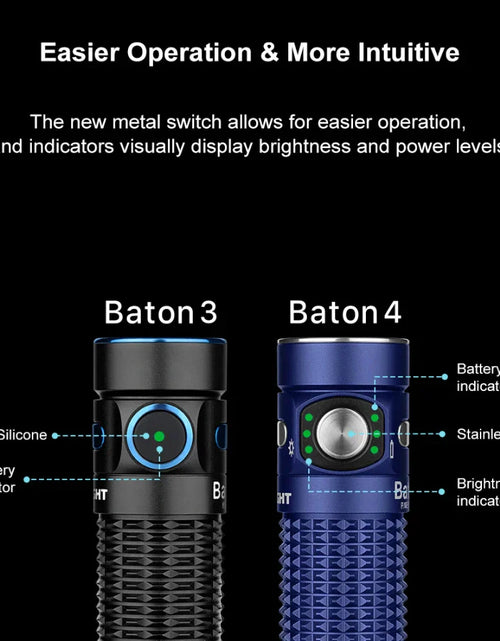Load image into Gallery viewer, OLIGHT BATON4KITRGBU Baton 4 Powerful EDC Flashlight 1300 Lumens - Regal Blue - Premium (With Charging Case)
