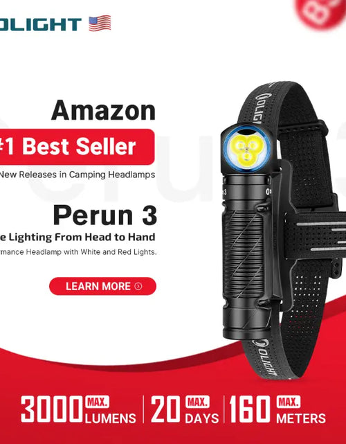 Load image into Gallery viewer, OLIGHT PERUN3BK Perun 3 Headlamp 3000 Lumens White Light and Red Light - Black
