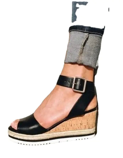 Load image into Gallery viewer, Summer Casual Korean Style Wedge Peep-Toe Heels
