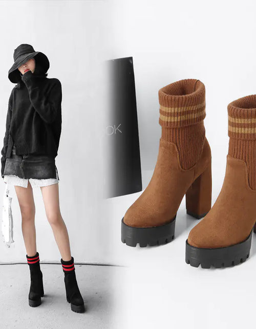 Load image into Gallery viewer, Fashionable Chunky High Heels Waterproof Women's Boots
