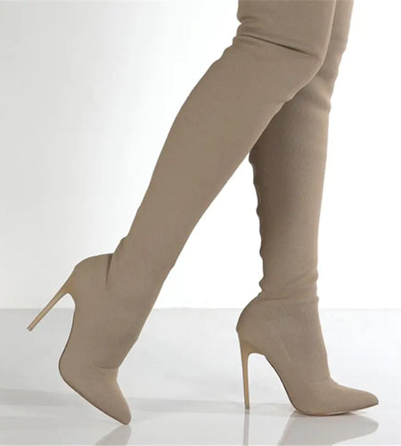 Women's Knit High-Heel Over-the-Knee Boots