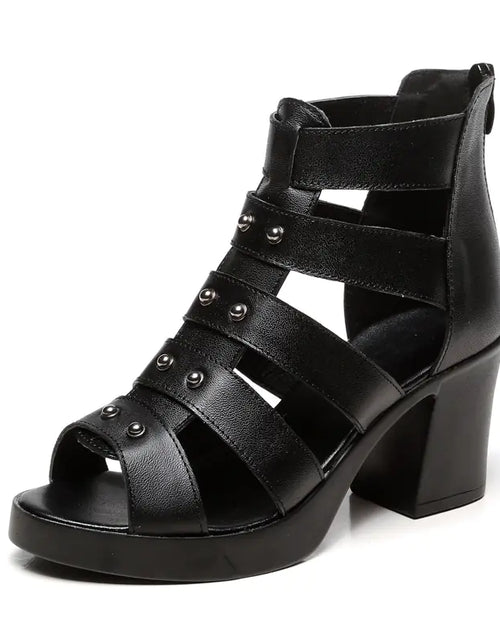 Load image into Gallery viewer, Summer New Hollow Chunky Heel Roman Peep Toe Sandals
