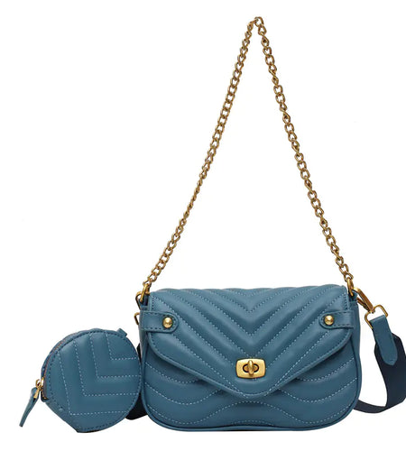 Quilted Crossbody Bag with Coin Purse and Chain
