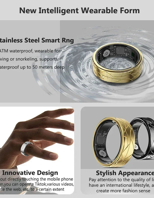 Load image into Gallery viewer, Smart Ring Women Health Tracker Heart Rate Blood Oxygen Photo Control Brush Tiktok Waterproof Multi-sport Modes Men Fitness Ring
