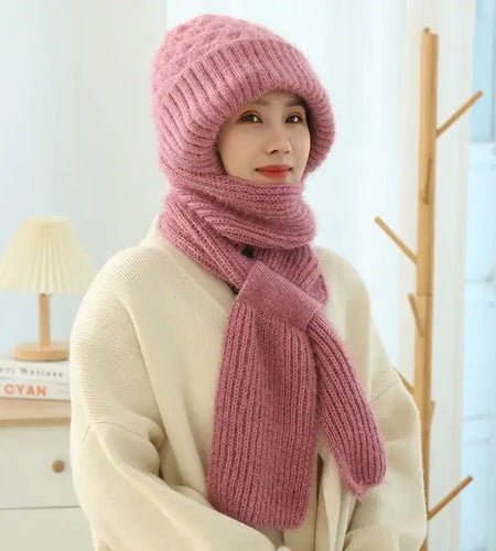 Women's Fleece-lined Knitted Scarf and Hat Set