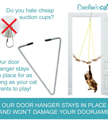 Caroline's Cats Plush Chirping Bird Cat Toy on Elastic String with Doorway Hanger - No Flimsy Suction Cups; Real Electronic Avian Sounds