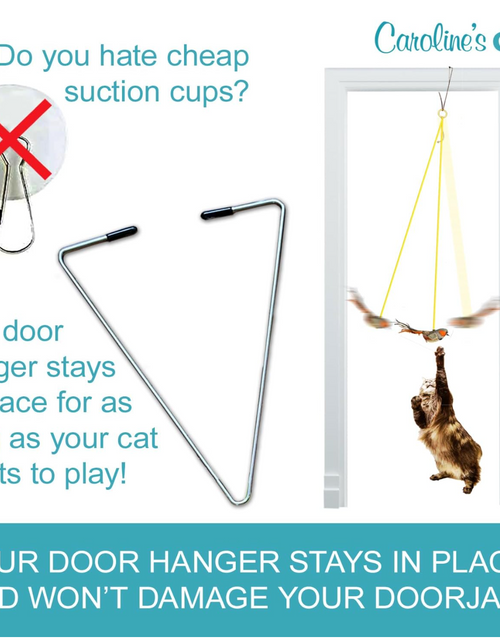 Load image into Gallery viewer, Caroline's Cats Plush Chirping Bird Cat Toy on Elastic String with Doorway Hanger - No Flimsy Suction Cups; Real Electronic Avian Sounds
