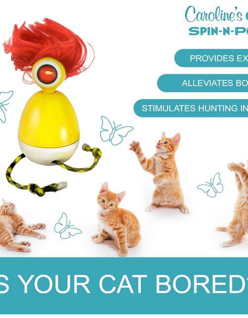 Load image into Gallery viewer, Caroline's Cats Spin-N-Pounce Rechargeable Automatic Interactive Indoor Dancing Cat Toy; Touch Sensor &amp; Auto Shut Off, 360° Rotation, Silent Motor, LED Light, Simulates Prey for Hunting &amp; Exercise
