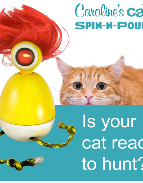 Load image into Gallery viewer, Caroline's Cats Spin-N-Pounce Rechargeable Automatic Interactive Indoor Dancing Cat Toy; Touch Sensor &amp; Auto Shut Off, 360° Rotation, Silent Motor, LED Light, Simulates Prey for Hunting &amp; Exercise
