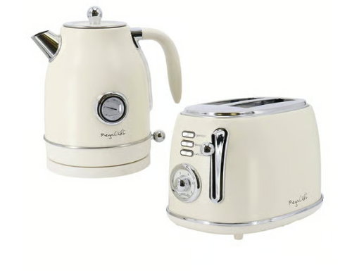 Load image into Gallery viewer, MegaChef 1.8 Quart Electric Tea Kettle and 2 Slice Toaster Combo in Creme
