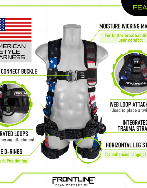 Load image into Gallery viewer, Frontline 110CTB-AM American Style Full Body Harness with Aluminum Hardware and Suspension Trauma Straps M/L
