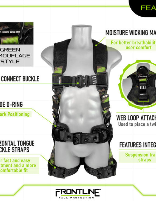 Load image into Gallery viewer, Frontline 110CTB-CF Camouflage Full Body Harness with Aluminum Hardware and Suspension Trauma Straps M/L
