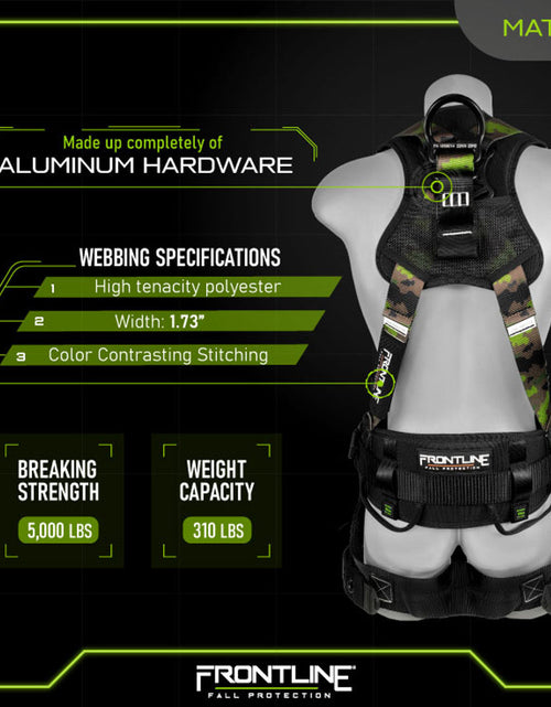 Load image into Gallery viewer, Frontline 110CTB-CF Camouflage Full Body Harness with Aluminum Hardware and Suspension Trauma Straps M/L
