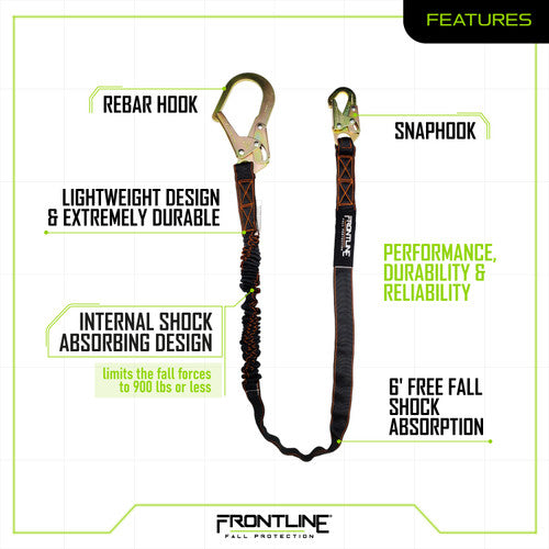 Load image into Gallery viewer, Frontline LIS61R Combat 6' Single Leg Rebar Hook End Lanyard with Internal Shock Absorber
