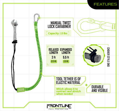 Load image into Gallery viewer, Frontline TLS15 ToolGrip Elastic Tool Tether 15 lbs with Steel Turn Lock Carabiner
