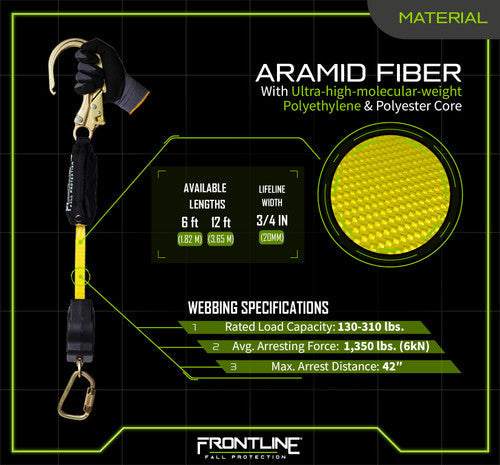 Load image into Gallery viewer, Frontline RPA061S 6' Aramid Fiber Web Single Leg SRL with Steel Snap Hook End
