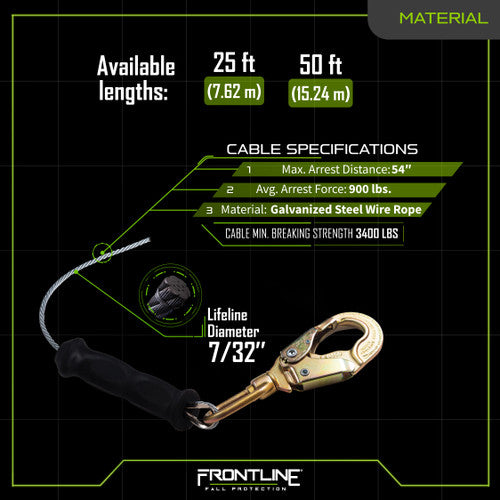 Load image into Gallery viewer, Frontline RPGLE Leading Edge Cable Single Leg SRL with Steel Snap Hook End
