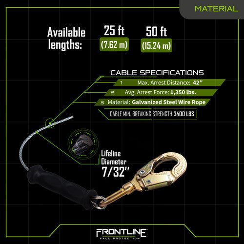 Load image into Gallery viewer, Frontline RPG25LE Leading Edge Cable Single Leg SRL with Steel Snap Hook End
