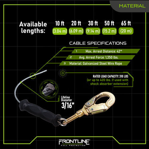 Load image into Gallery viewer, Frontline RPG10 10' Cable Single Leg SRL with Steel Snap Hook End with Carry on Handle and Tagline
