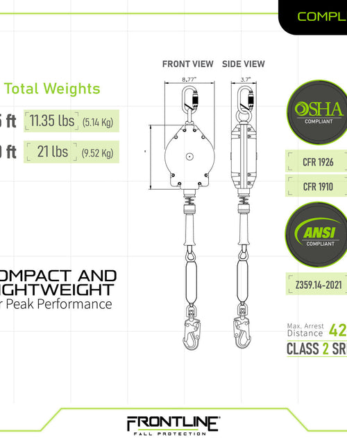 Load image into Gallery viewer, Frontline RPG25LE Leading Edge Cable Single Leg SRL with Steel Snap Hook End

