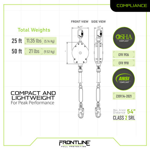 Load image into Gallery viewer, Frontline RPGLE Leading Edge Cable Single Leg SRL with Steel Snap Hook End
