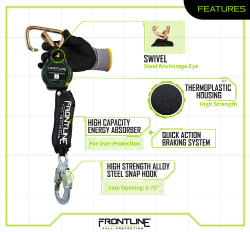 Load image into Gallery viewer, Frontline RPA061S 6' Aramid Fiber Web Single Leg SRL with Steel Snap Hook End
