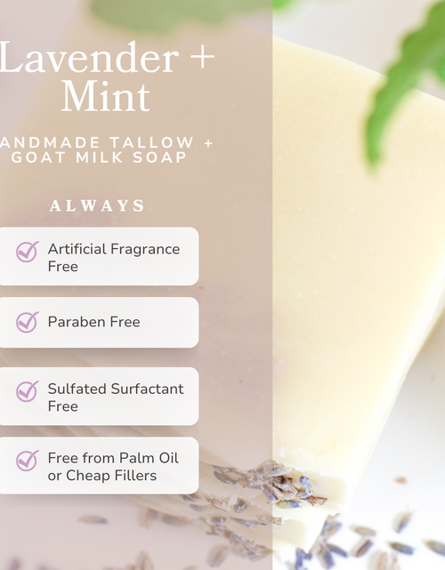 Load image into Gallery viewer, Lavender + Mint Handmade Tallow and Goat Milk Soap Bar
