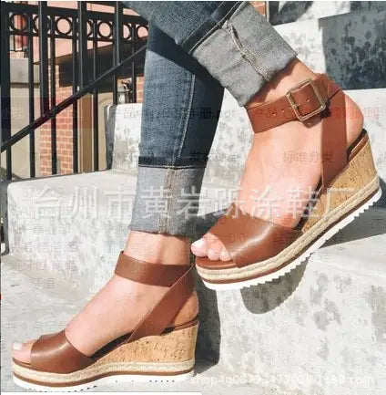 Load image into Gallery viewer, Summer Casual Korean Style Wedge Peep-Toe Heels
