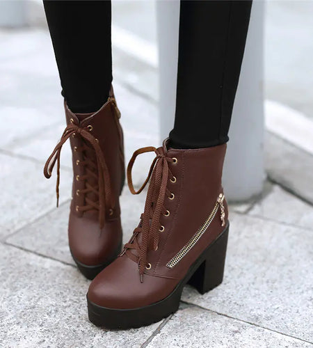 Women's Vintage Martin Ankle Boots with Chunky Heels