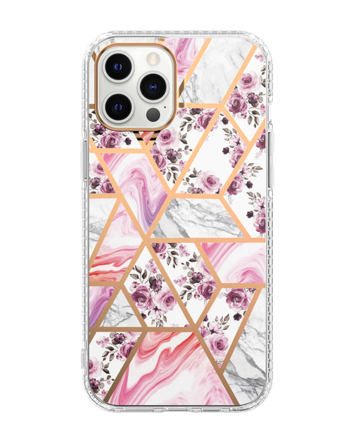 Load image into Gallery viewer, Mosaic Marble Pattern Floral Transparent Phone Case
