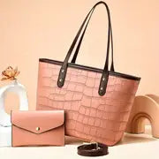 Load image into Gallery viewer, Crocodile Embossed Tote Bag Set with Clutch Purse
