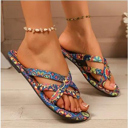 Load image into Gallery viewer, Women’s Boho Flat Printed Slippers
