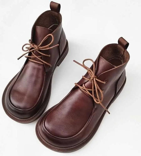 Women’s Pure Leather Chunky Big-Toe Ankle Boots