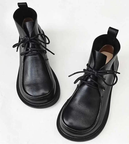Women’s Pure Leather Chunky Big-Toe Ankle Boots