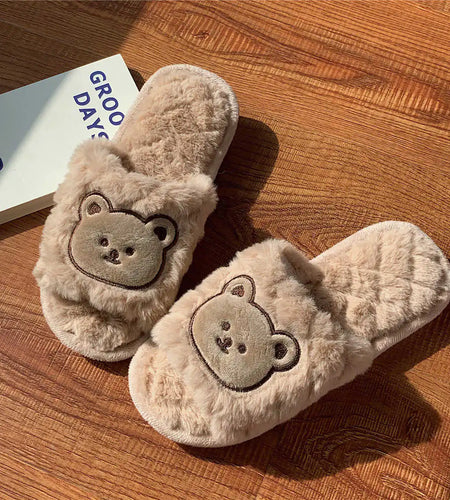 Cute Bear Cotton Slippers for Women in Autumn/Winter