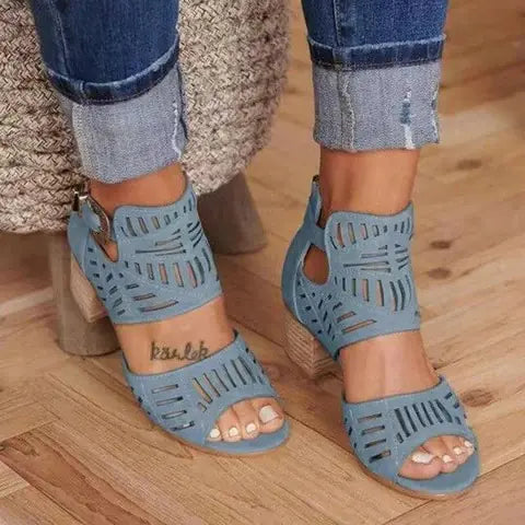 Load image into Gallery viewer, Cutout Floral Chunky Heels Women's Sandals
