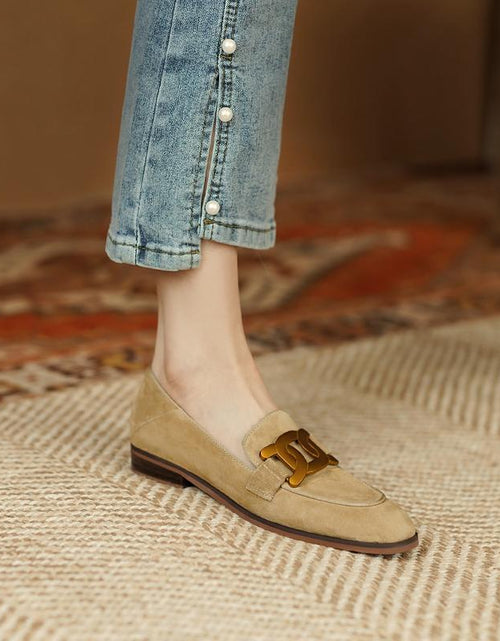 Load image into Gallery viewer, Women's Retro Metal Buckle Suede Loafers – Platform Chunky Heel Slip-On
