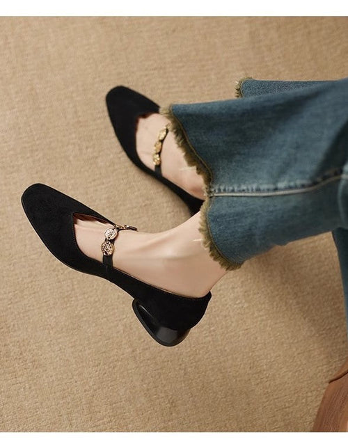Load image into Gallery viewer, French Retro Square-Toe Suede Pumps – Women’s Low-Cut Autumn Style
