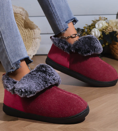 Women’s Felt-Fur Collar Indoor Winter Shoes | Cozy Slip-Ons