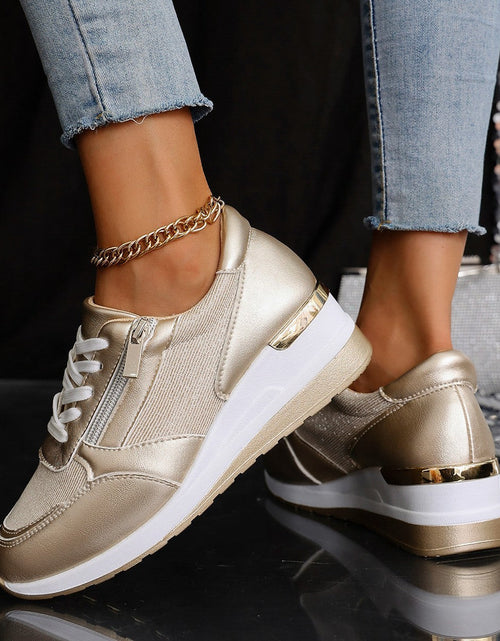 Load image into Gallery viewer, Metallic Lace-Up Side Zipper Thick-Sole Sneakers – 3 Colors EU 37–44
