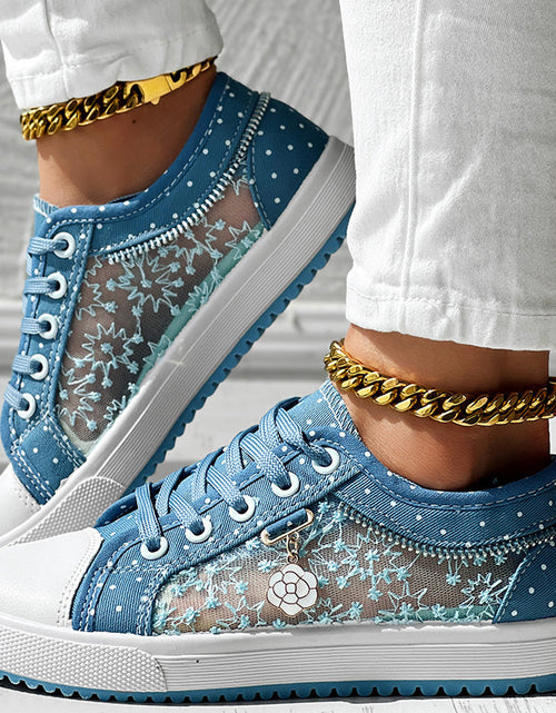 Load image into Gallery viewer, Floral Embroidered Polka Dot Print Sneakers — Women’s Casual Canvas Shoes
