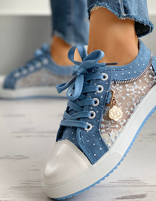 Load image into Gallery viewer, Floral Embroidered Polka Dot Print Sneakers — Women’s Casual Canvas Shoes
