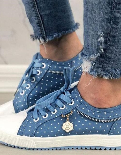 Load image into Gallery viewer, Floral Embroidered Polka Dot Print Sneakers — Women’s Casual Canvas Shoes
