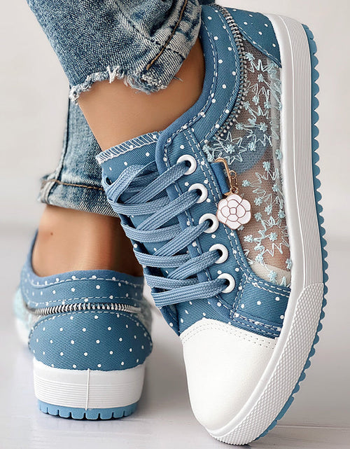 Load image into Gallery viewer, Floral Embroidered Polka Dot Print Sneakers — Women’s Casual Canvas Shoes
