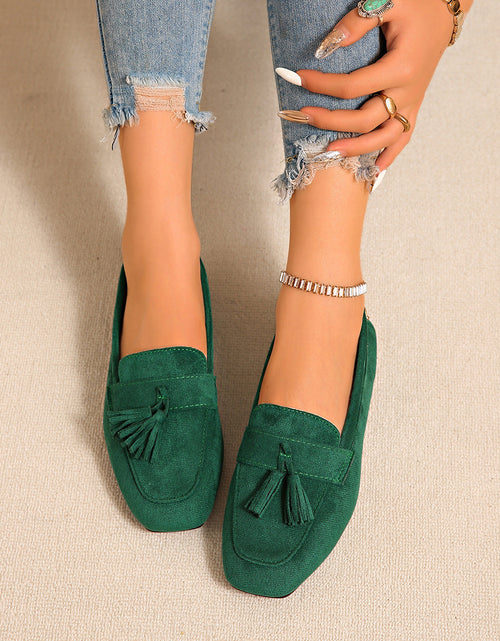 Load image into Gallery viewer, Women's Square Toe Slip-On Loafers – Tassel Suede Casual Flat Shoes
