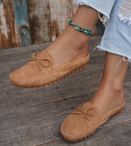 Women's Retro Slip-On Round-Toe Flat Loafers – PU Leather Stitched Everyday Shoes