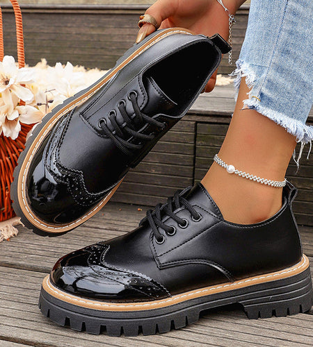 Round Toe Flatheeled Laceup Pumps For Women