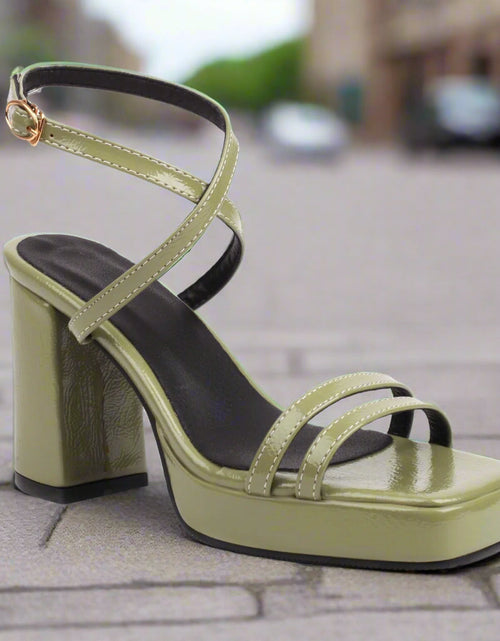 Load image into Gallery viewer, Square-Toe Buckle Strap High Heels – Elegant Thin-Strap Summer Block Heels
