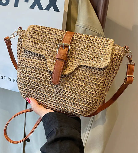 Women's Straw Messenger Bag  Casual Saddle Bag